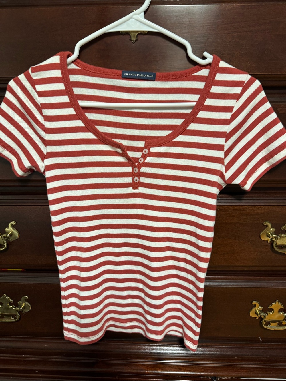 Brandy Melville rust and White Striped Henley Tee